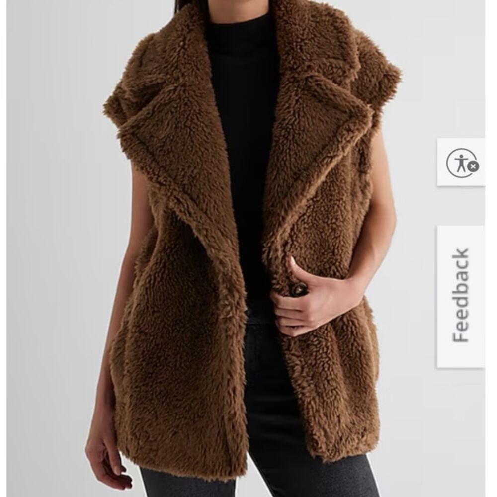 NWT Express Brown Teddy Cinched Back Vest-Size L